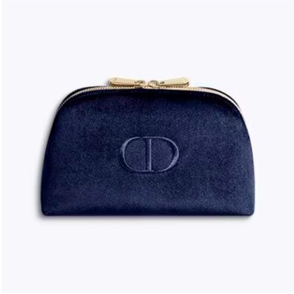 Dior Other - Dior Trousse Pouch Make Up Bag Navy Blue Velvet CD Logo Gold Zipper Trim New